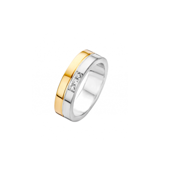 Fjory Relatiering, zilver/goud met diamant 0,03ct. maat 18 (breedte: 5mm.) - 19879