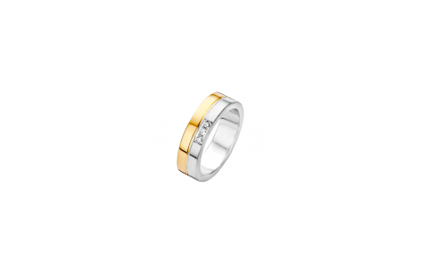 Fjory Relatiering, zilver/goud met diamant 0,03ct. maat 18 (breedte: 5mm.) - 19879