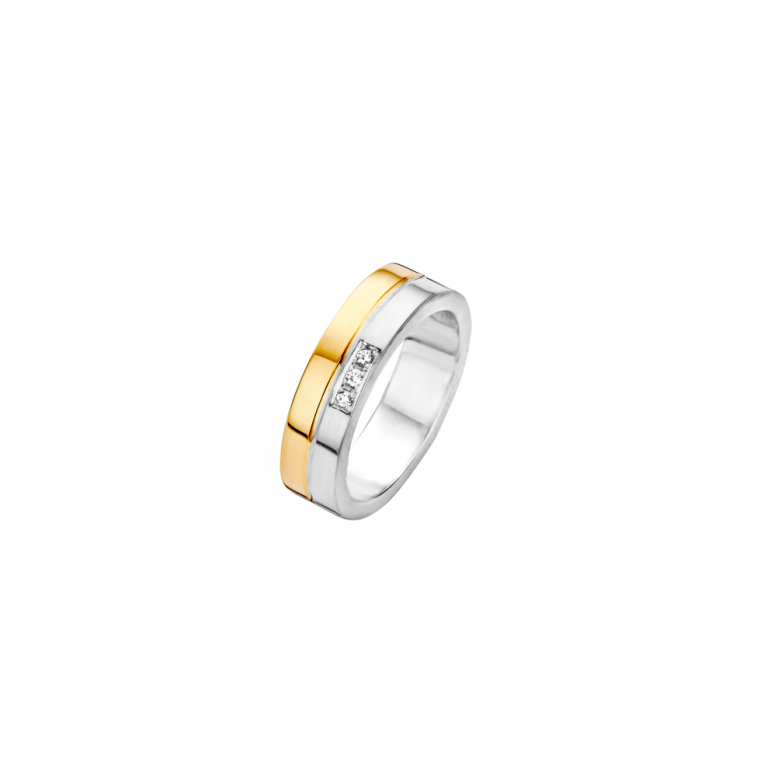 Fjory Relatiering, zilver/goud met diamant 0,03ct. maat 18 (breedte: 5mm.) - 19879