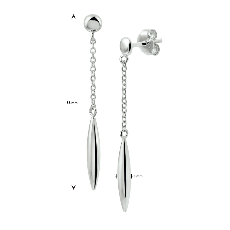 Oorhangers, zilver gerhodineerd met pegel (3,5cm.) - 19890