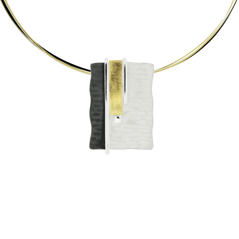 AUDAR Collier met hanger, model 1916D zilver met 18 krt goud en diamant 0,012ct. 21x30mm. (lengte:45cm.) - 20111 AUDAR Collier met hanger, model 1916D zilver met 18 krt goud en diamant 0,012ct. 21x30mm. (lengte:45cm.) - 20111