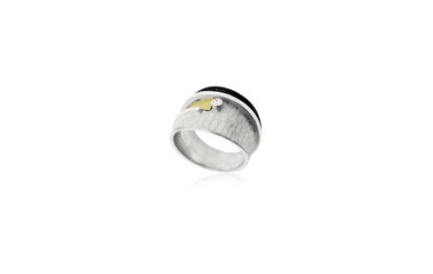 AUDAR Ring, model 1916. zilver met 18 krt.goud en diamant 0,012ct (maat 58) - 20113