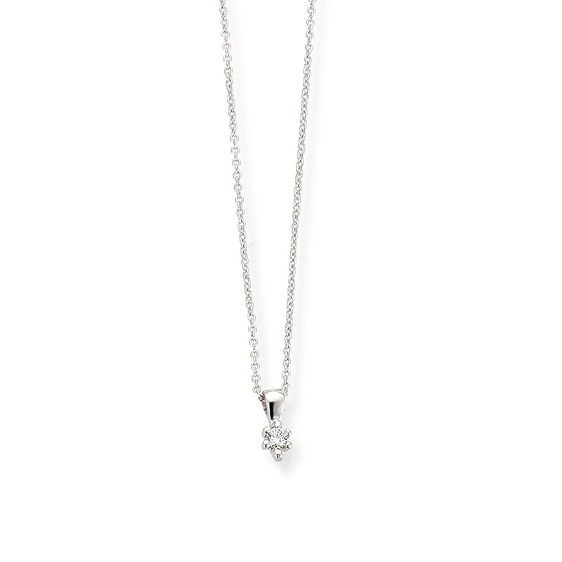 Collier, 14krt.witgoud met diamant 0,03ct  (lengte verstelbaar: 42-45cm.) - 20226