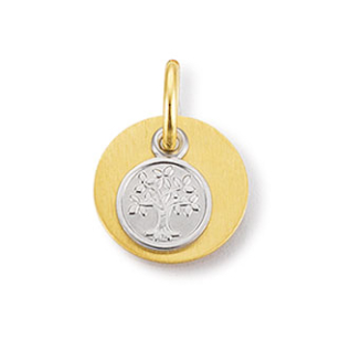 Hanger, 14krt.bicolour goud graveerplaatje levensboom (10mm.) - 20234