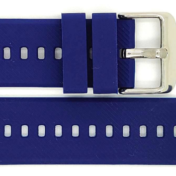 Horlogeband, Navy Blue - 20mm. - Flexibele Silicone band met RVS gesp. - 19907