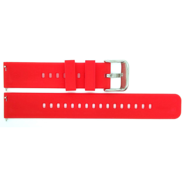 Horlogeband, Rood - 18mm. - Flexibele Silicone band met RVS gesp. - 19912