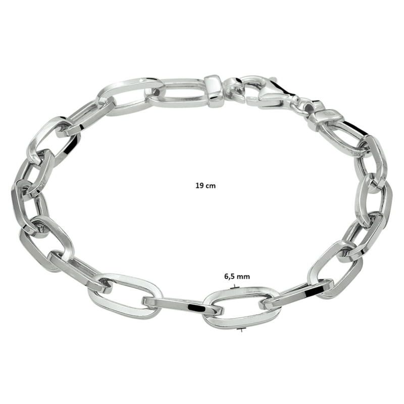 Armband, zilver gerhodineerd ovale schakel (lengte: 19cm.) - 19948