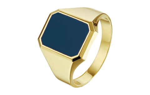 Zegelring, 14krt.goud met blauwe lagensteen 15x12mm.(maat 20,5) - 20293