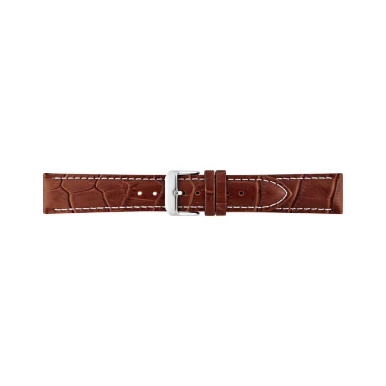 Alligator print calf leather strap, mat. With strong case and buckle connection, stitched loop and stainless steel buckle. This strap has soft leather lining and is super flexible. White stitching - 20304