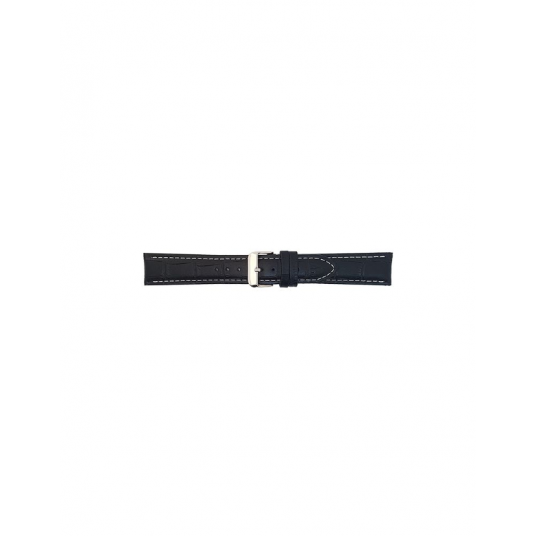 Horlogeband 22mm, Zwart met witte stiksel. - 20349