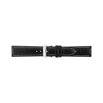 Horlogeband 22mm, Zwart met witte stiksel. - 20349