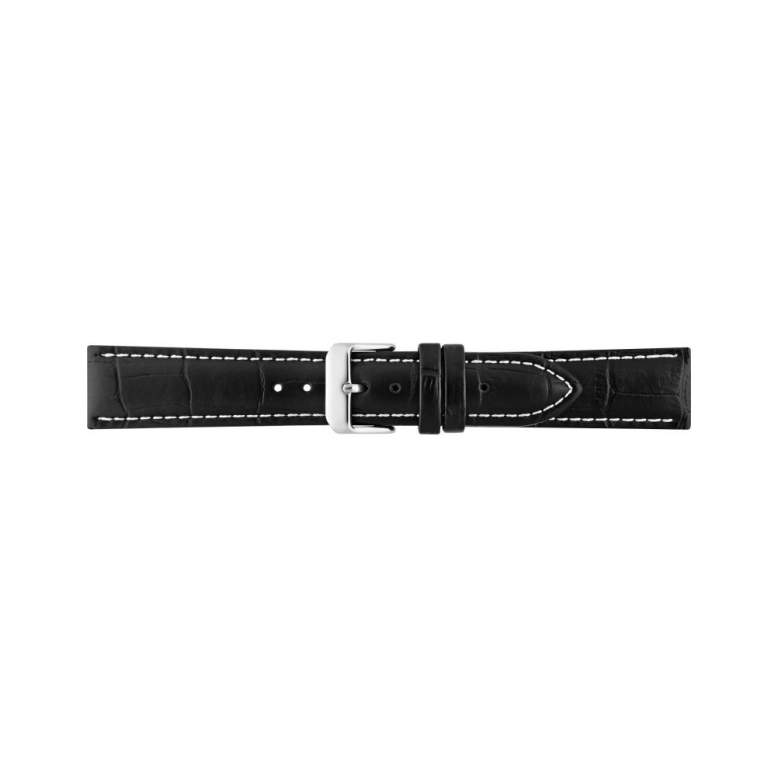 Horlogeband 22mm, Zwart met witte stiksel. - 20349