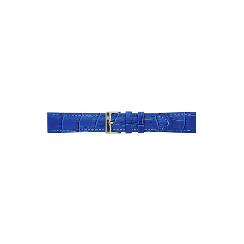 Alligator print calf leather watch strap, mat. Blauw - 20324