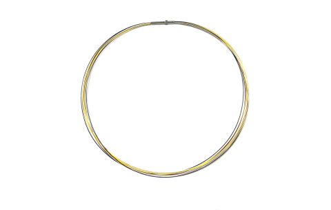 Collier, edelstale draadspang tricolour met druksluiting (42cm.) - 20459