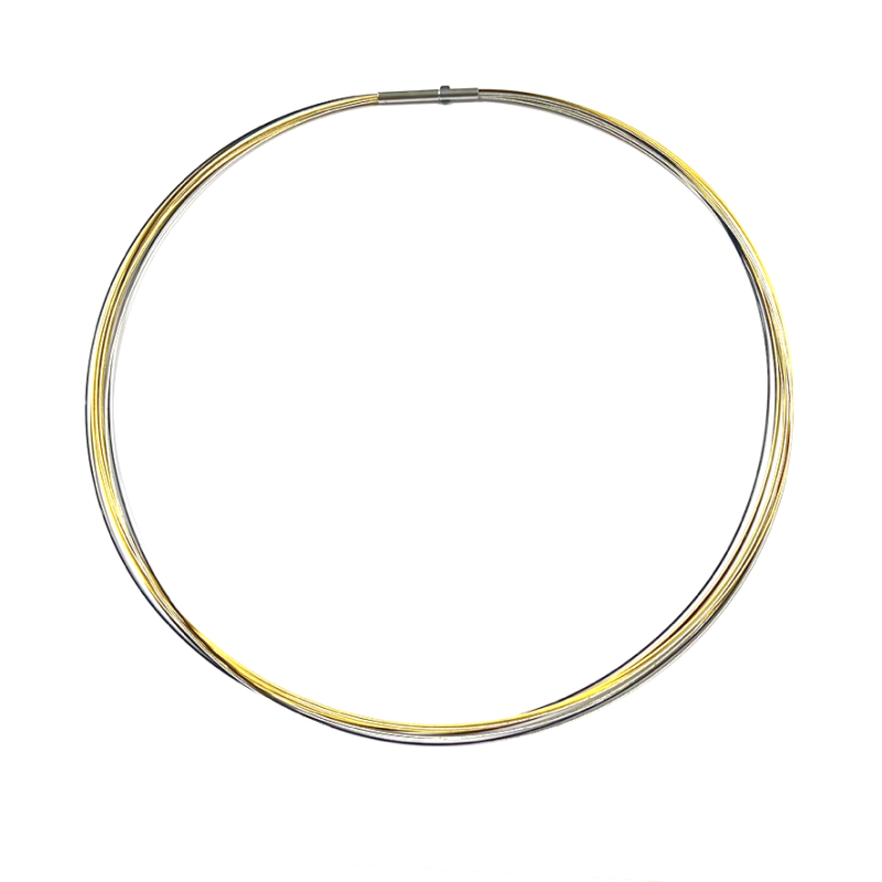 Collier, edelstale draadspang tricolour met druksluiting (45cm.) - 20459