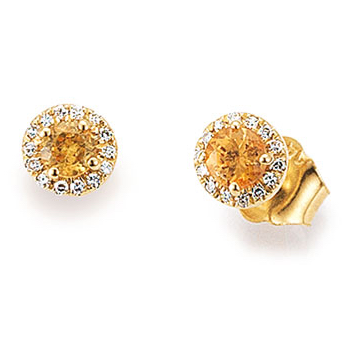 Oorknoppen, 14krt.goud met Spessartien en Diamant tot.0,04ct. (diameter:5mm.) - 20507