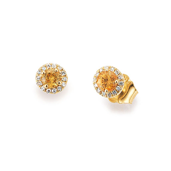 Oorknoppen, 14krt.goud met Spessartien en Diamant tot.0,04ct. (diameter:5mm.) - 20507 Oorknoppen, 14krt.goud met Spessartien en Diamant tot.0,04ct. (diameter:5mm.) - 20507