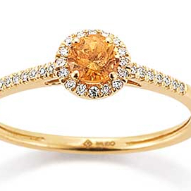 Ring, 14krt.goud met Spessartien en Diamant tot.0,08ct. (maat 54) - 20508