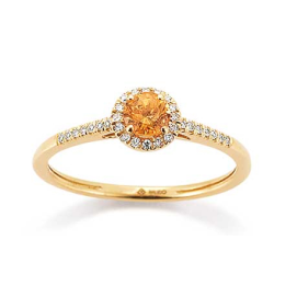 Ring, 14krt.goud met Spessartien en Diamant tot.0,08ct. (maat 54) - 20508 Ring, 14krt.goud met Spessartien en Diamant tot.0,08ct. (maat 54) - 20508