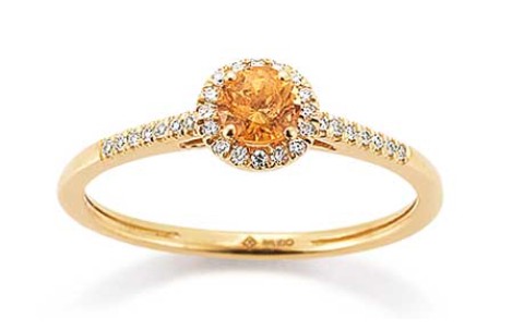 HC Ring, 14krt.goud met citrien en diamant tot.0,08ct. (maat 54) - 20508