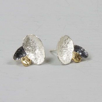 Jeh Jewels Oorknop, model 20747 zilver/oxie/verguld (1,3cm.) - 20513
