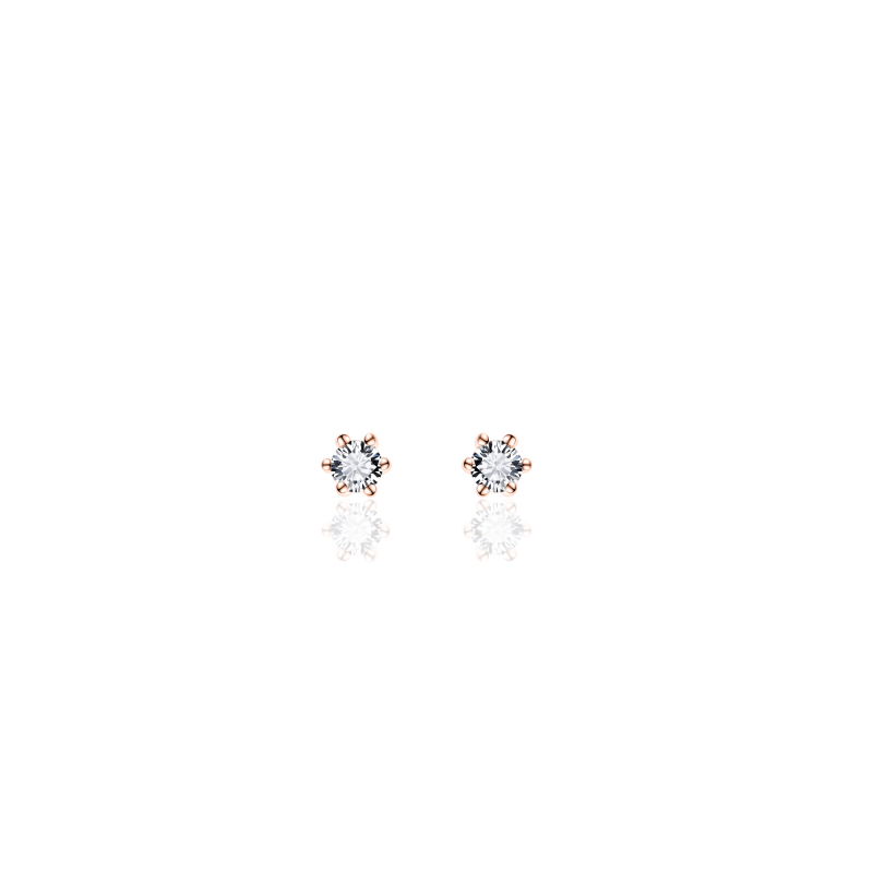 Oorknoppen, zilver rose-verguld met zirconia solitair 2mm. - 16851