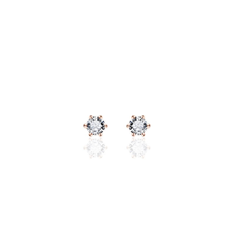 Oorknoppen, zilver rose-verguld met zirconia solitair 3mm. - 16853