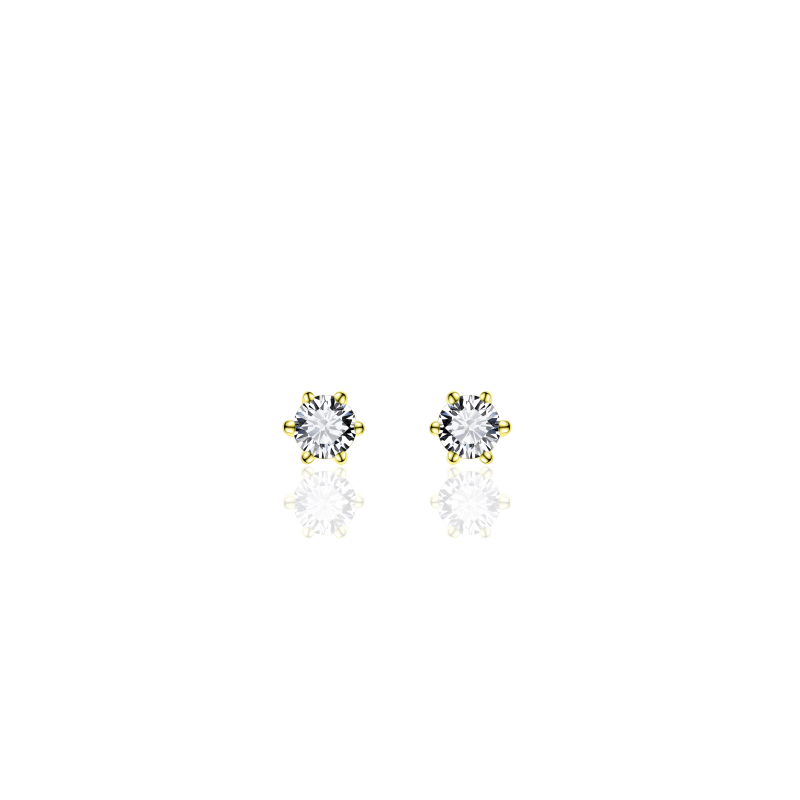Oorknoppen, zilver geelverguld met zirconia solitair 3mm. - 16854