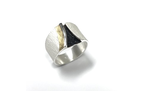 AUDAR Ring, model 1984 zilver met 18 krt goud (maat 58) - 20539