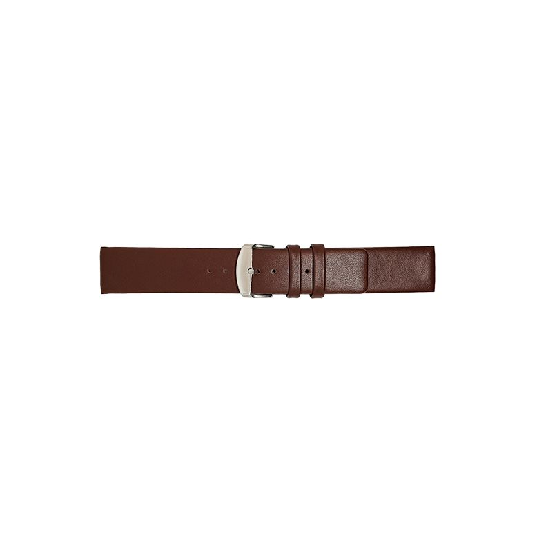 Plain soft calf leather watch strap PARALLEL (so not descending) with stainless steel buckle and soft nubuck lining. - 20543
