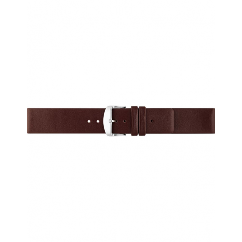 Plain soft calf leather watch strap PARALLEL (so not descending) with stainless steel buckle and soft nubuck lining. - 20543