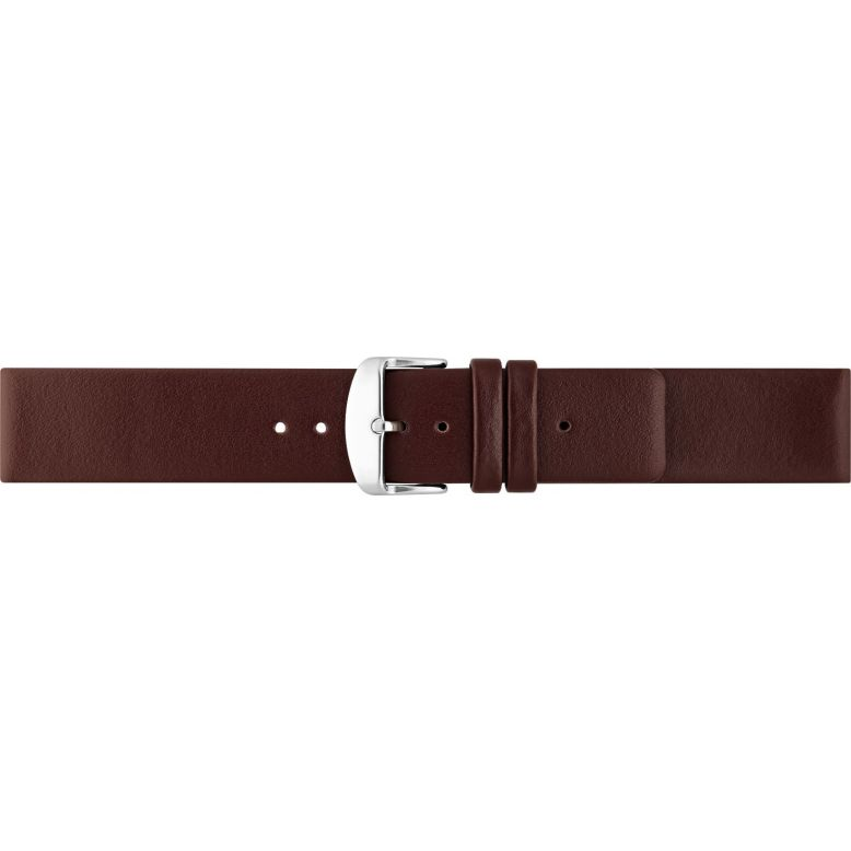 Plain soft calf leather watch strap PARALLEL (so not descending) with stainless steel buckle and soft nubuck lining. - 20543