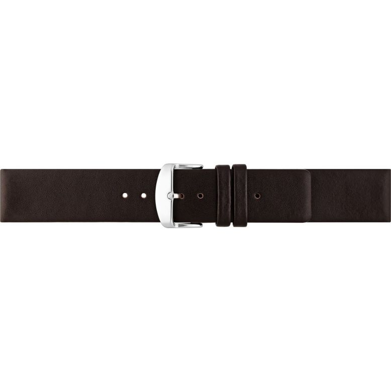 Plain soft calf leather watch strap PARALLEL (so not descending) with stainless steel buckle and soft nubuck lining. - 20544