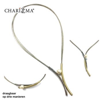 Charizzma Collier, edelstaal/edelstaal-verguld met magnetische sluiting en zoetwaterparel (45cm.) - 16905