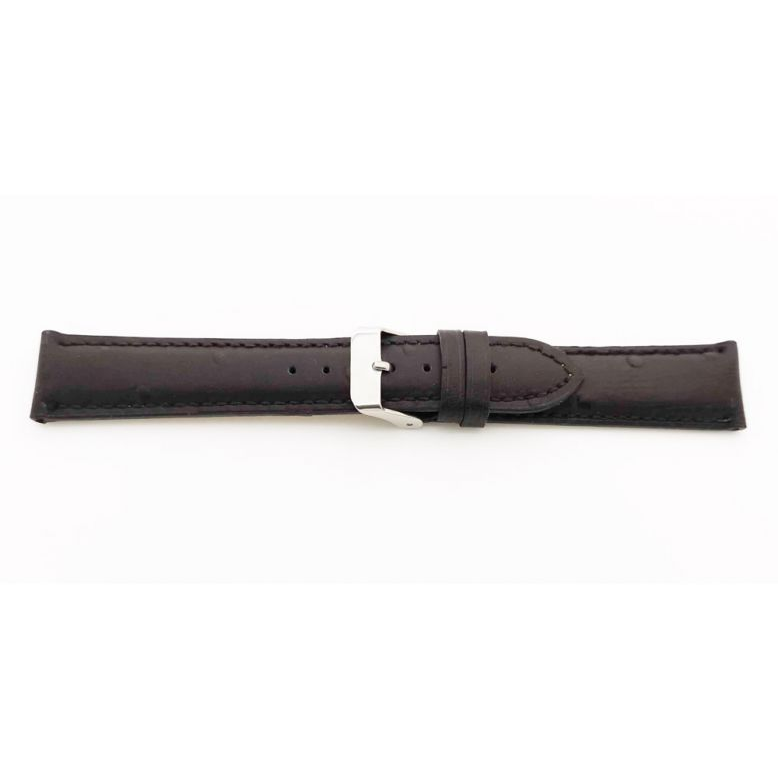 Ostrich print, calf leather watch strap with "cust sides" finished with black paint, independent of the strap color. This watch strap is padded and fitted with a stainless steel buckle. - 20352