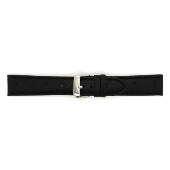 Ostrich print, calf leather watch strap with "cust sides" finished with black paint, independent of the strap color. This watch strap is padded and fitted with a stainless steel buckle. - 20352
