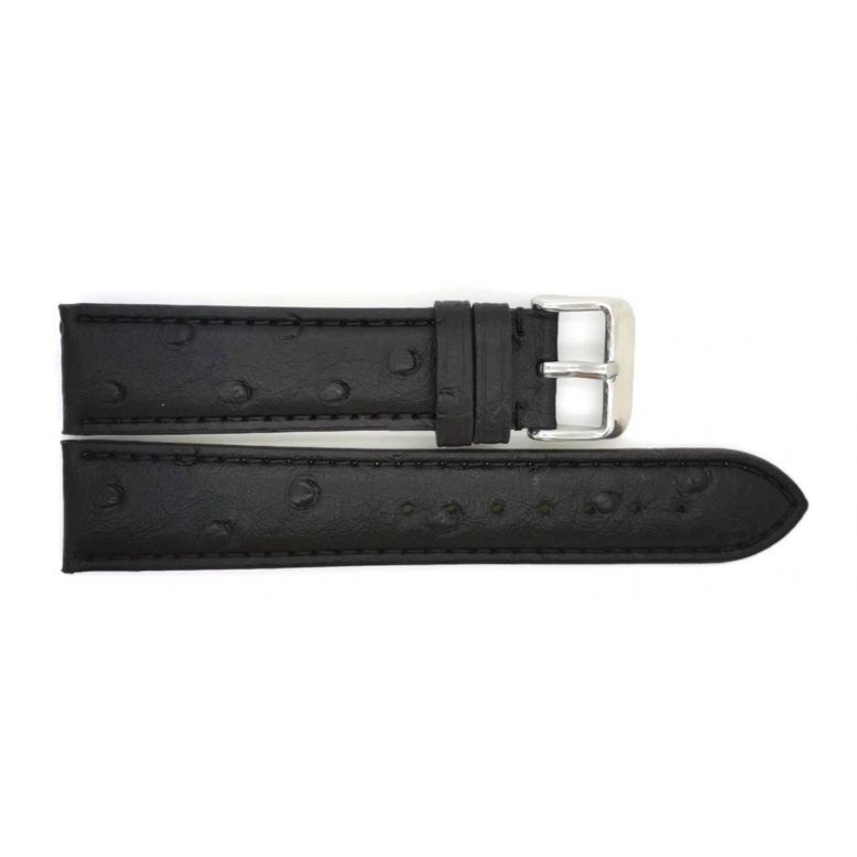 Ostrich print, calf leather watch strap with "cust sides" finished with black paint, independent of the strap color. This watch strap is padded and fitted with a stainless steel buckle. - 20352