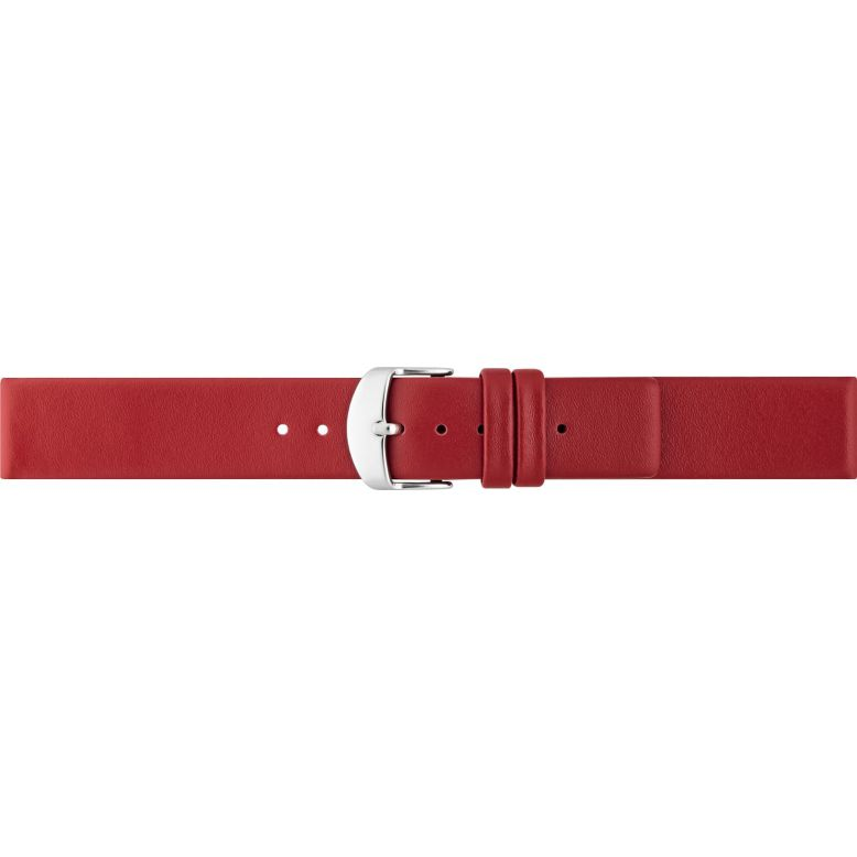 Plain soft calf leather watch strap PARALLEL (so not descending) with stainless steel buckle and soft nubuck lining. - 20654