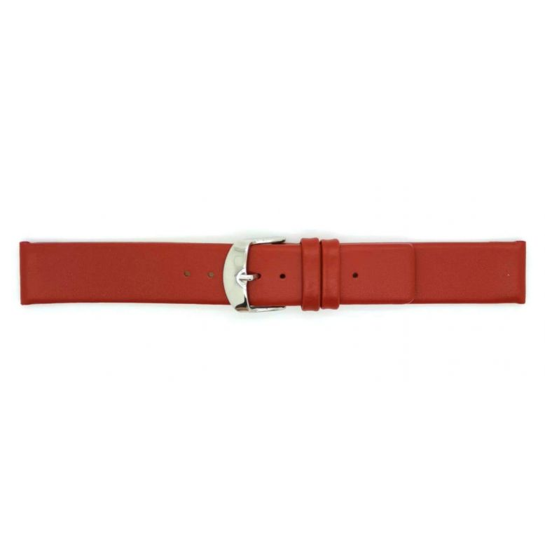 Plain soft calf leather watch strap PARALLEL (so not descending) with stainless steel buckle and soft nubuck lining. - 20654