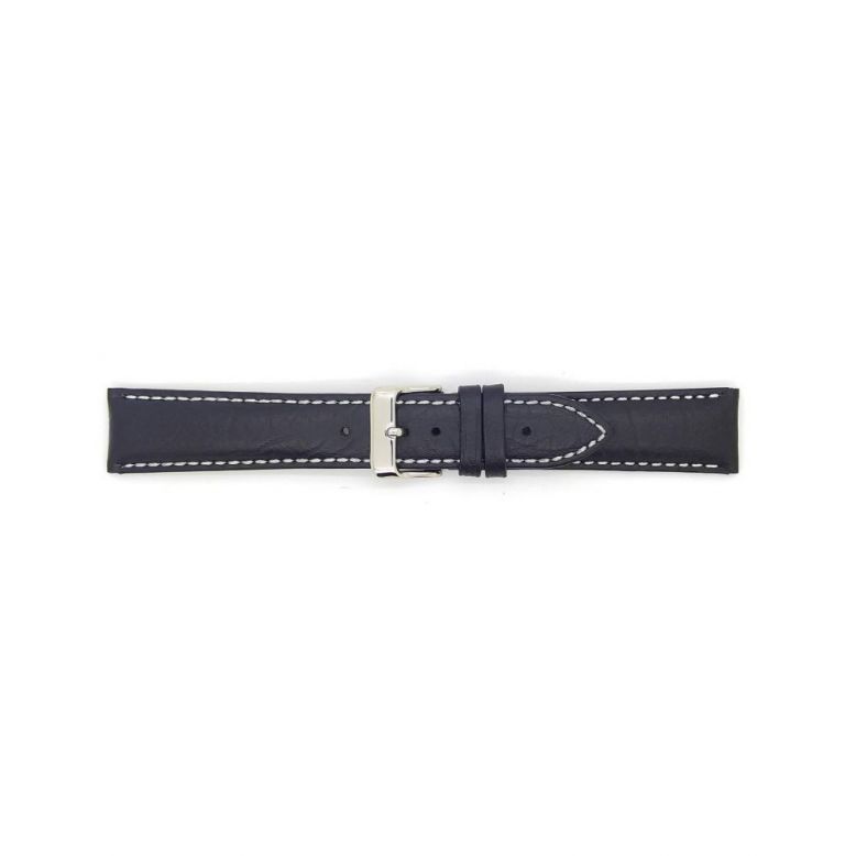 Horlogeband 22mm Zwart met witte stiksels - 20732