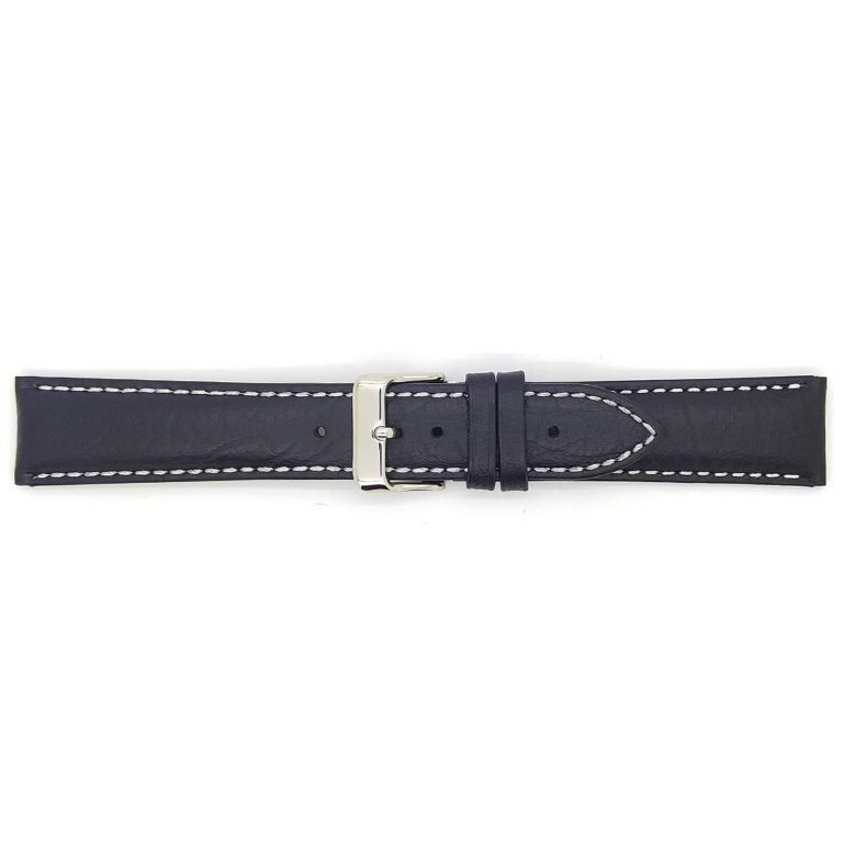 Horlogeband 22mm Zwart met witte stiksels - 20732