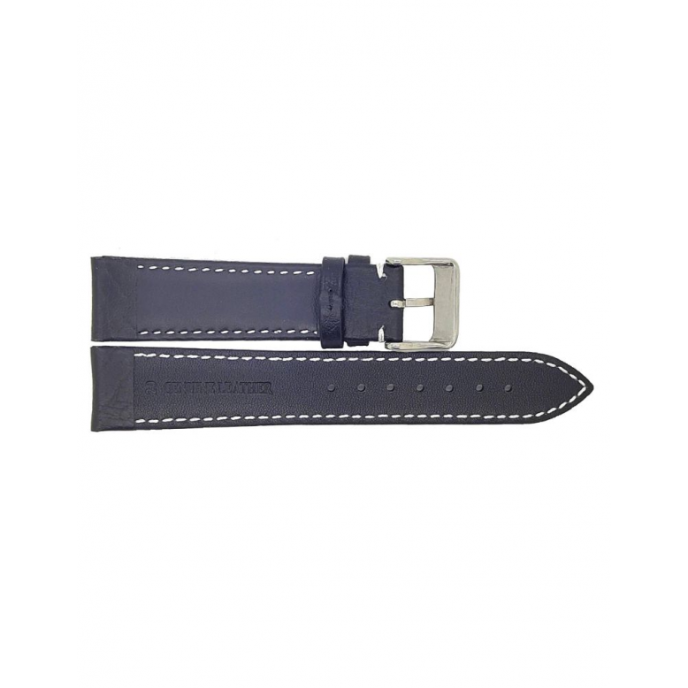Horlogeband 22mm Zwart met witte stiksels - 20732