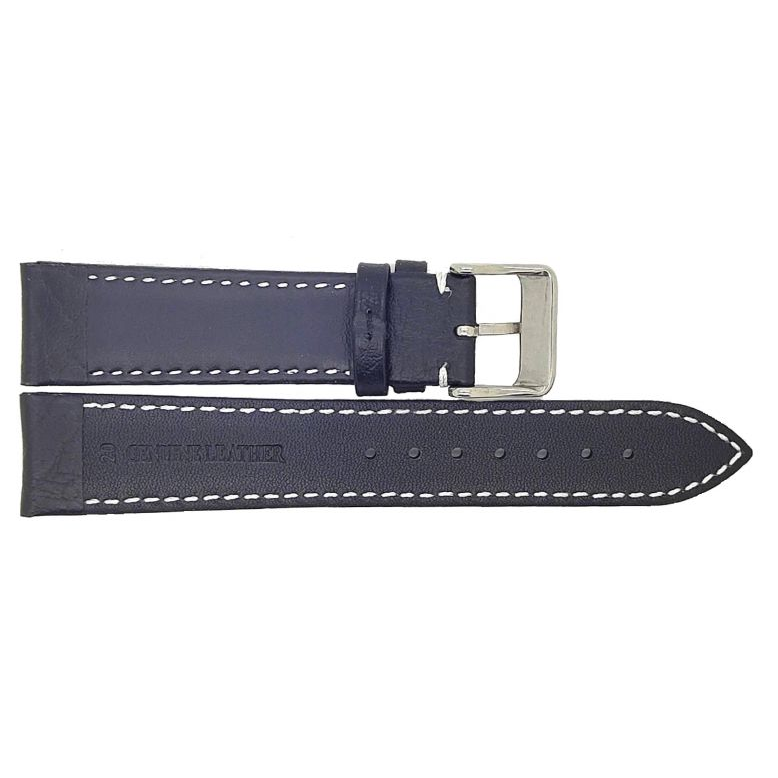 Horlogeband 22mm Zwart met witte stiksels - 20732