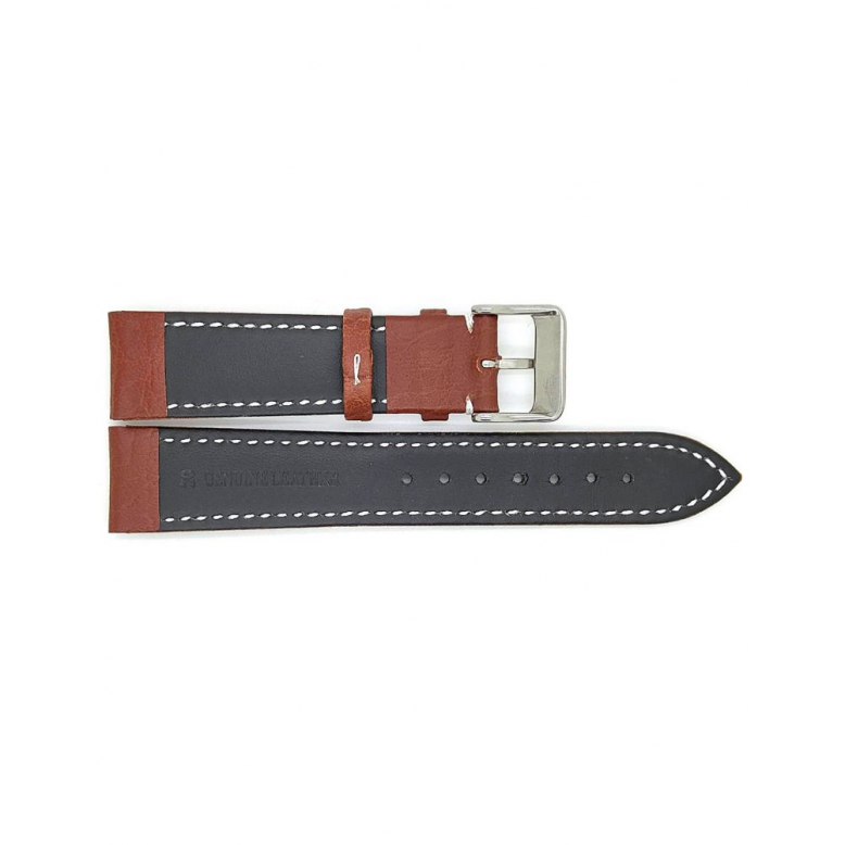 Horlogeband 20mm Bruin met witte stiksels - 20738
