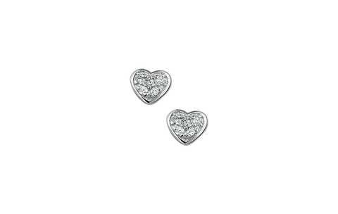 Oorknoppen, zilver gerhodineerd hart/zirconia - 20920