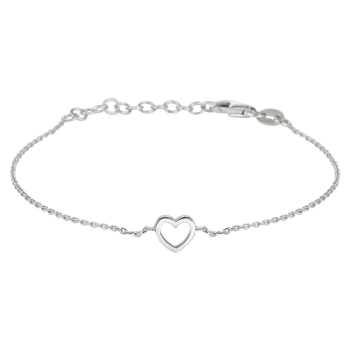 Armband, zilver gerhodineerd met hart (15-18cm) - 21054