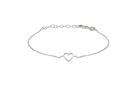 Armband, zilver gerhodineerd met hart (15-18cm) - 21054