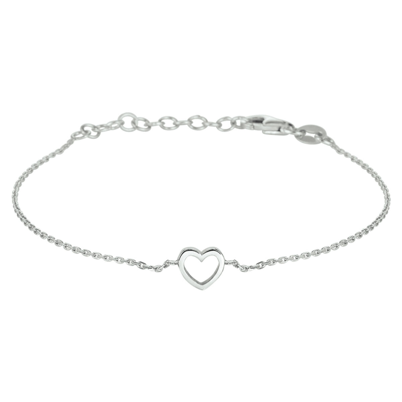 Armband, zilver gerhodineerd met hart (15-18cm) - 21054