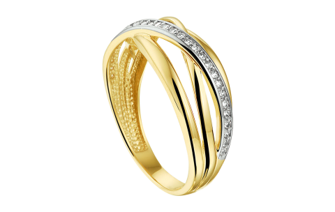 HC Ring, 14krt bicolourgoud met zirconia (maat 18.5) - 21056