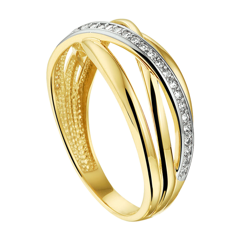 Ring, 14krt bicolourgoud met zirconia (maat 18.5) - 21056